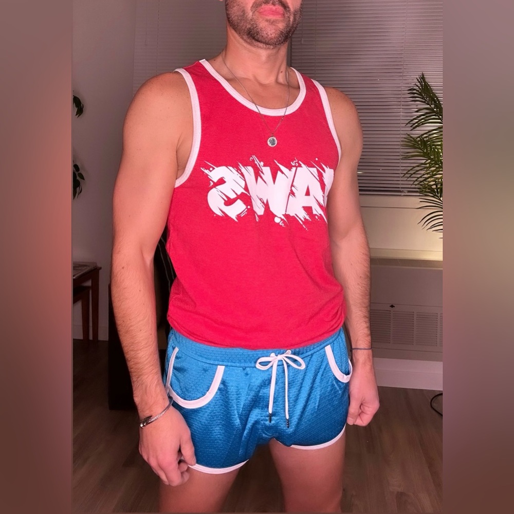 Andrew Christian | Fit Mesh Gym Sorts in Teal Blue (Small) - Picture 9 of 16